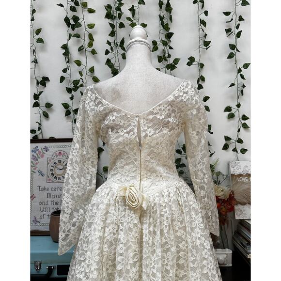 Vintage 60s White Lace Tea Dress Bridal Wedding Lorrie Deb Mod Party XS/S - Picture 8 of 12